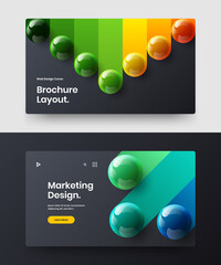 Unique corporate brochure design vector layout composition. Clean 3D balls company cover concept bundle.