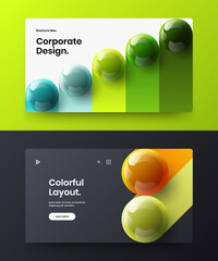 Minimalistic presentation design vector template collection. Colorful 3D spheres banner illustration set.