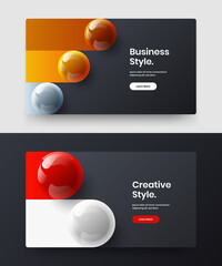 Colorful presentation design vector concept collection. Trendy realistic balls postcard template composition.