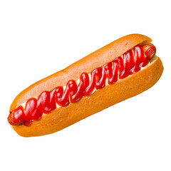 classic hot dog with ketchup isolated on a white background