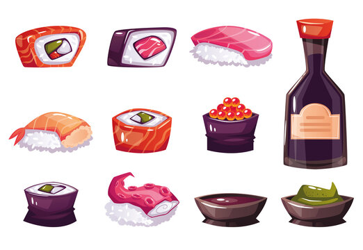 Sushi roll japan asian food concept composition set. Graphic design element illustration