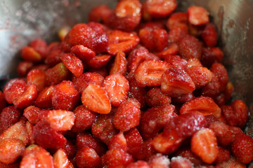 ripe strawberries with sugar in a bowl