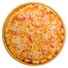 Italian pizza Margherita with tomatoes and cheese top view, Margarita isolated on white background