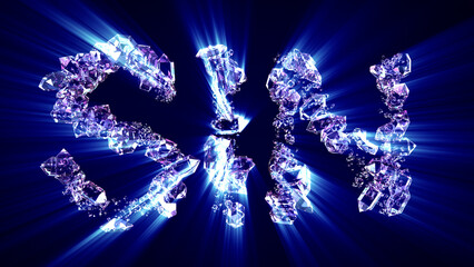 sin - text of diamonds with blue light rays, isolated - object 3D rendering