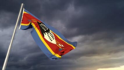 cute Swaziland flag on massive dark clouds background - abstract 3D rendering
