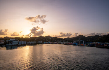 A view across the harbour as sun rises in Castries