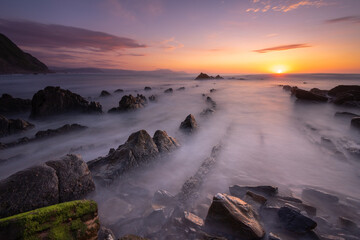Beach of Barrika at sunset, Basque Country, Spain