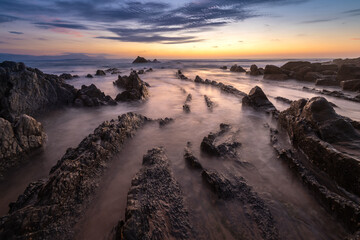 Beach of Barrika at sunset, Basque Country, Spain