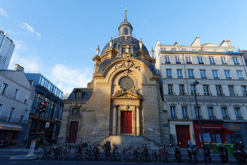 The Temple du Marais or Church of Sainte Marie de la Visitation in Paris, France. - obrazy, fototapety, plakaty