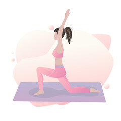 vector girl doing yoga on a rug in a pink suit