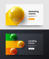 Bright realistic spheres company brochure template collection. Isolated cover design vector illustration bundle.