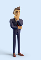 3d funny character, business man, thinking, office suit