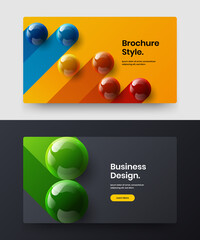 Multicolored company brochure vector design illustration collection. Fresh realistic balls web banner layout set.