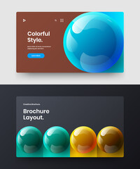 Abstract realistic spheres horizontal cover layout collection. Bright company brochure design vector template set.