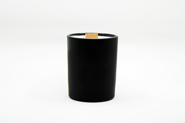 Black candle holder with wood wick no label for private label