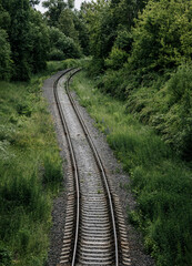 Fototapeta na wymiar Empty winding railway tracks
