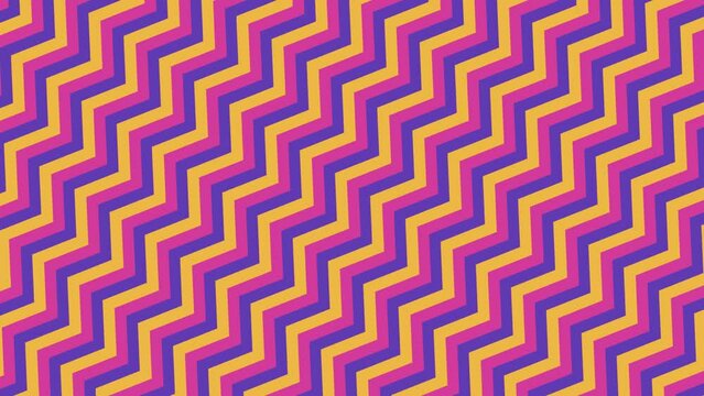 Animated abstract background. geometric pattern. Simple wavy zig zag stripes Retro Art Design. 2d motion graphics backdrop. multicolored design with zigzag lines. Pink, purple, orange