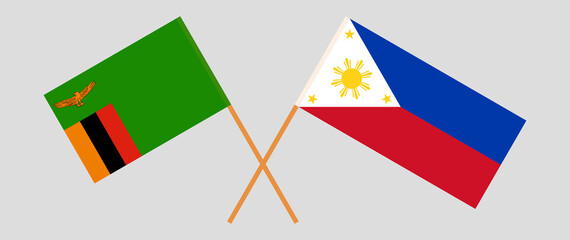 Crossed flags of Zambia and the Philippines. Official colors. Correct proportion