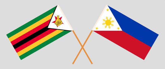 Crossed flags of Zimbabwe and the Philippines. Official colors. Correct proportion