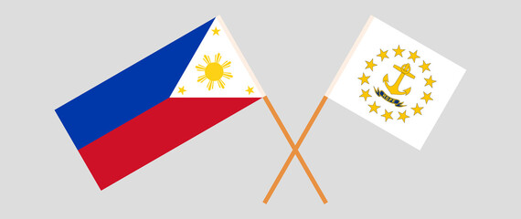 Crossed flags of the Philippines and the State of Rhode Island. Official colors. Correct proportion