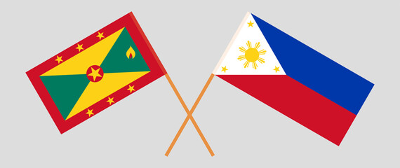 Crossed flags of Grenada and the Philippines. Official colors. Correct proportion