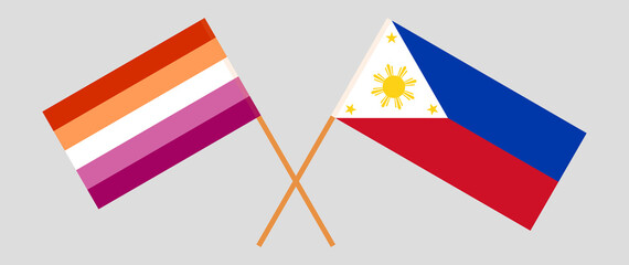 Crossed flags of Lesbian Pride and the Philippines. Official colors. Correct proportion