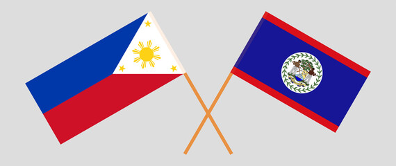 Crossed flags of the Philippines and Belize. Official colors. Correct proportion