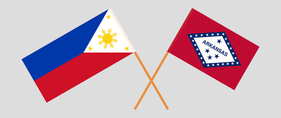 Crossed flags of the Philippines and The State of Arkansas. Official colors. Correct proportion
