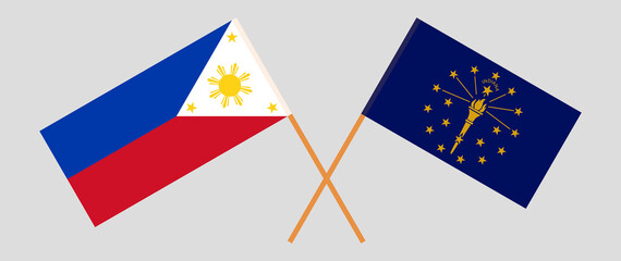 Crossed flags of the Philippines and the State of Indiana. Official colors. Correct proportion