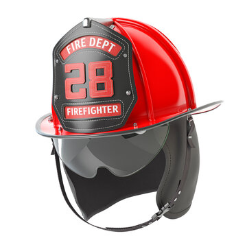 Fire fighter fireman helmet isolated on white.