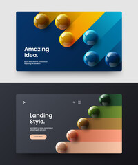 Premium 3D balls site screen concept set. Creative leaflet design vector illustration bundle.