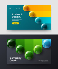 Trendy 3D spheres placard template collection. Bright poster vector design illustration set.