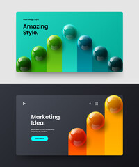 Isolated leaflet design vector layout bundle. Multicolored 3D balls company brochure template set.
