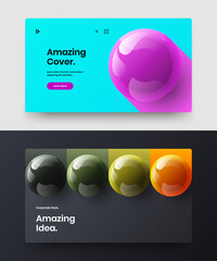 Multicolored corporate brochure vector design template bundle. Trendy realistic balls catalog cover illustration set.