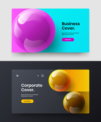 Simple 3D spheres book cover template collection. Creative flyer design vector illustration bundle.
