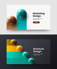 Geometric 3D balls poster concept composition. Minimalistic journal cover vector design illustration set.