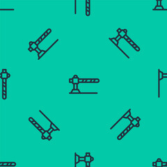 Blue line Parking car barrier icon isolated seamless pattern on green background. Street road stop border. Vector