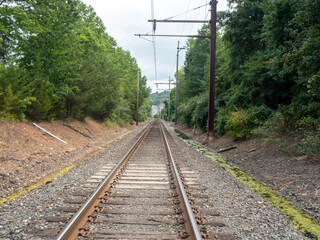railroad in suburban America in summer