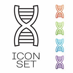 Black line DNA symbol icon isolated on white background. Set icons colorful. Vector