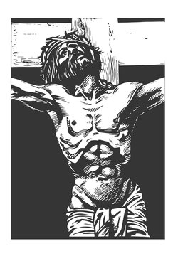 Jesus Christ Graphic Crucifixion. Hand Drawing. Vector