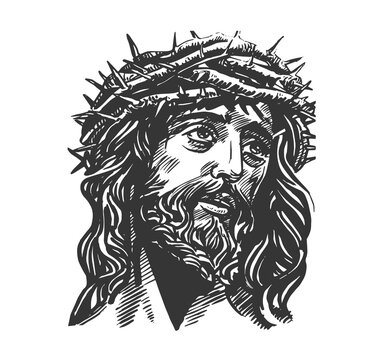 Jesus Christ Portrait. Easter Holiday Drawing Sketch Vector