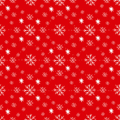 Fototapeta na wymiar Vector illustration of seamless pattern with white snowflakes of different sizes on red surface as abstract background