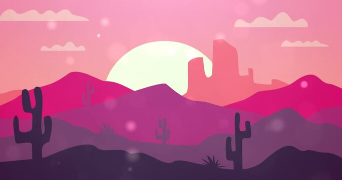 animation of rocky land with snow at dusk