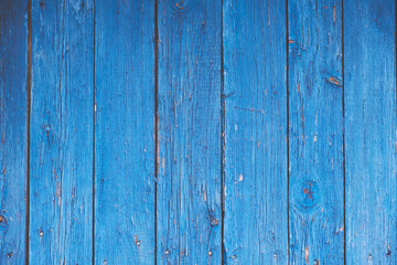 Fototapeta premium Painted blue and white old wooden wall. rustic texture background. Old wooden painted light blue rustic background, paint peeling