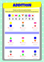 Addition exercises for kindergarten, preschool, primary and secondary school.