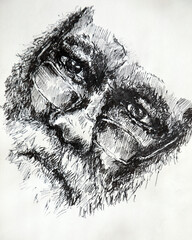 Abstract portrait of a sad old man - illustration. Modern sketch portrait of a thoughtful grandfather in glasses painted with liner