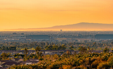 Suburban Orange County landscape at sunset in Southern California - 516232523