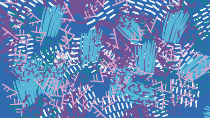 Fantasy messy doodle geometric shapes background. Abstract card, layout. Creative landing page or business background. Advertisement cover.