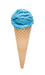 Blueberry ice cream with cone isolated on white background