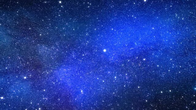 Space Nebula blue background. Night starry sky, milky way in beautiful night horizon. The stars are everywhere around. Neon Lights star sky space background. Seamless, looped, animation. 